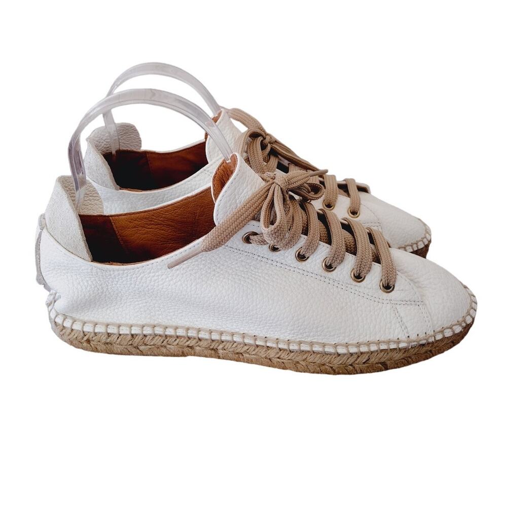 Maypol x Anthropologie | Creamy White Pebble Leather Lace-Up Espadrille Sneakers